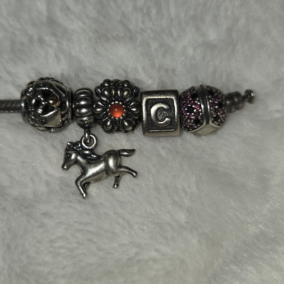 Pandora Charm Bracelet Lot 925 ALE Sterling + 4 Two-Tone Charms 16 Pieces - Picture 2 of 5